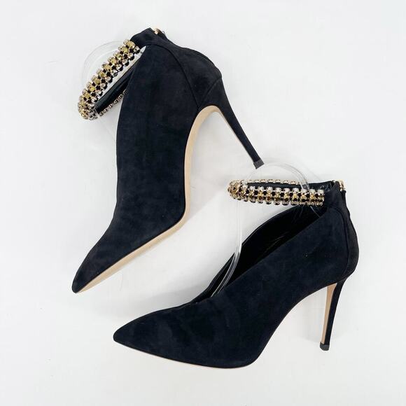 NWB Jimmy Choo Lux 100 Black Suede Gold Crystal Ankle Strap Vamp Bootie IT 41 - Picture 5 of 14
